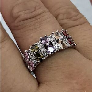 PLATINUM  RAINBOW ZIRCON PROMISE CZ BAND RING
